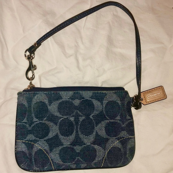 Coach Poppy Blue Signature Denim/Leather Wristlet - Picture 2 of 3